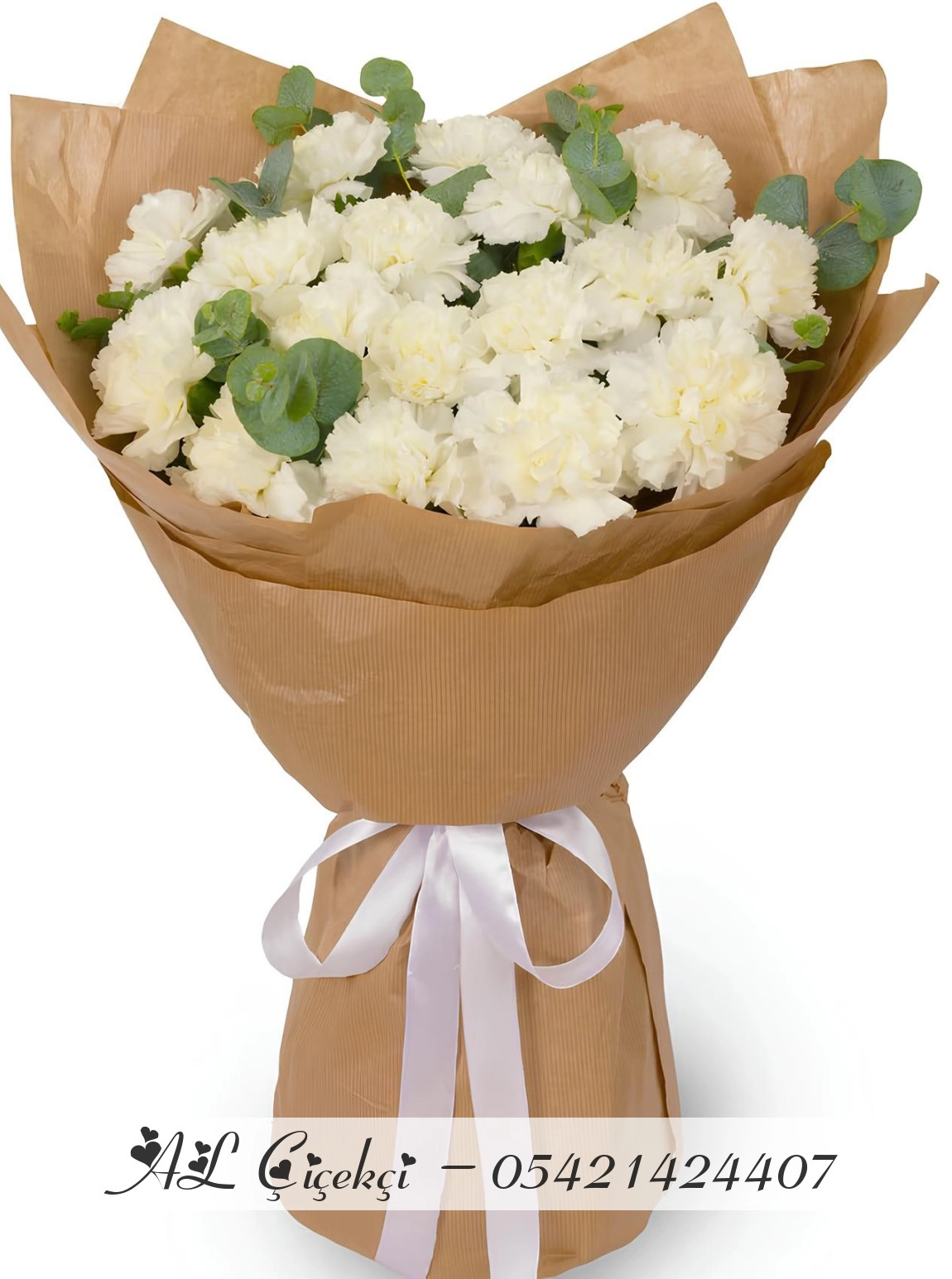 17 Adet Beyaz Karanfil Buketi