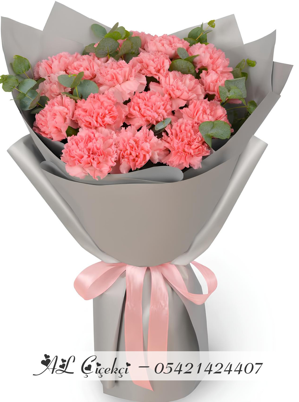 17 Pembe Karanfil Buketi