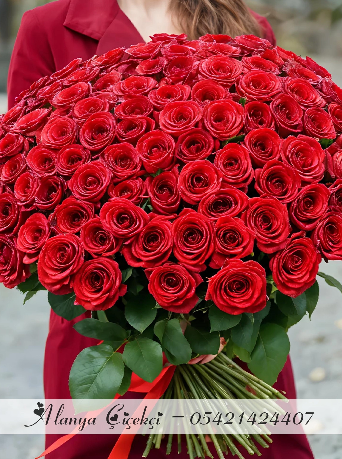 41 Tane Büyük Boy Kırmızı Gül Buketi