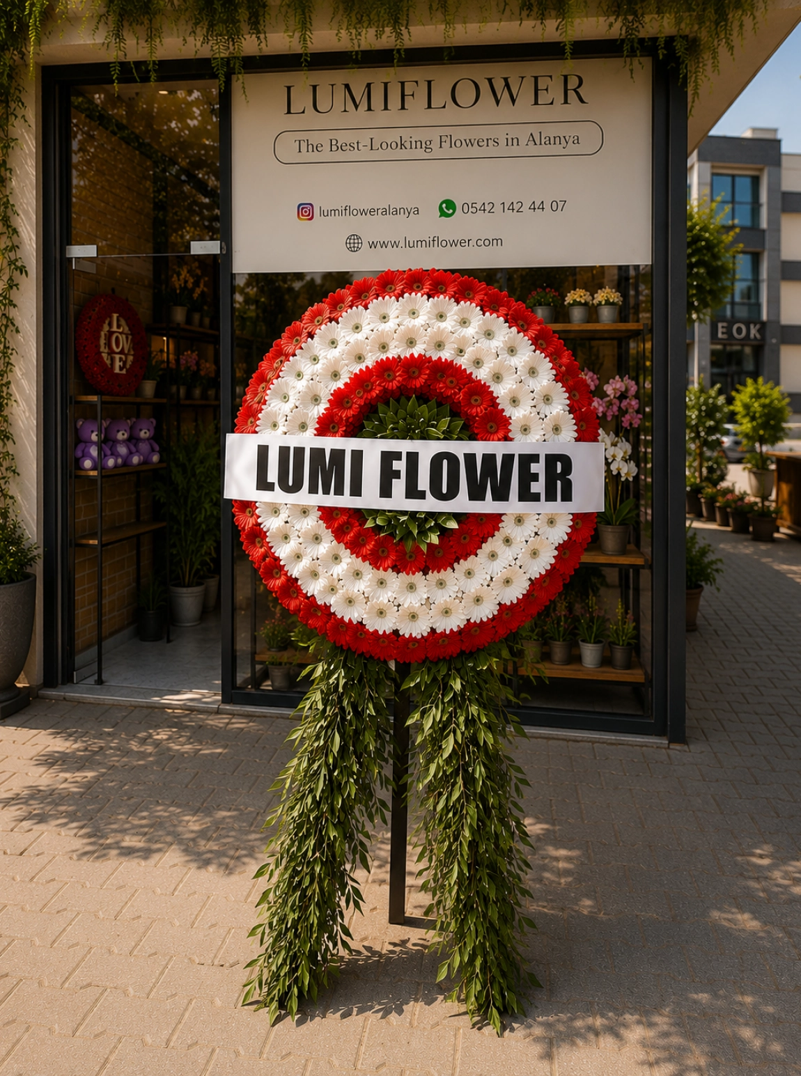 Red and White Funeral Wreath
