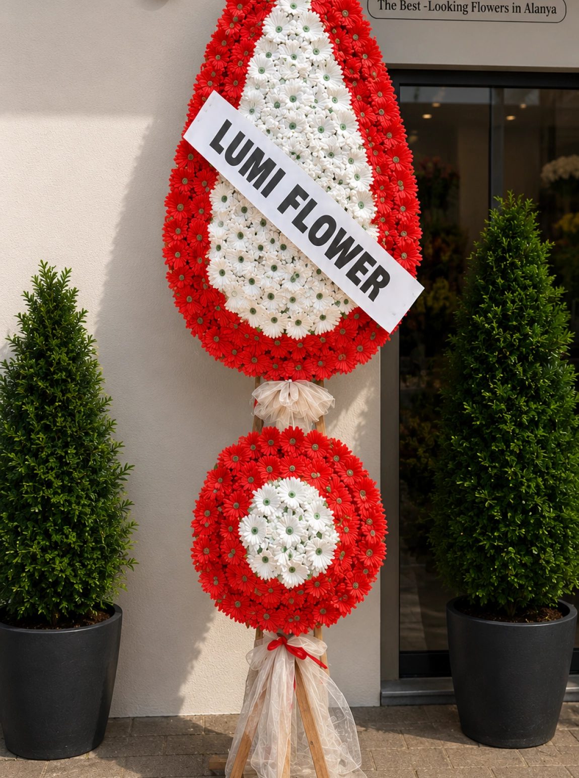 Red and White Artificial Gerbera Wedding Wreath