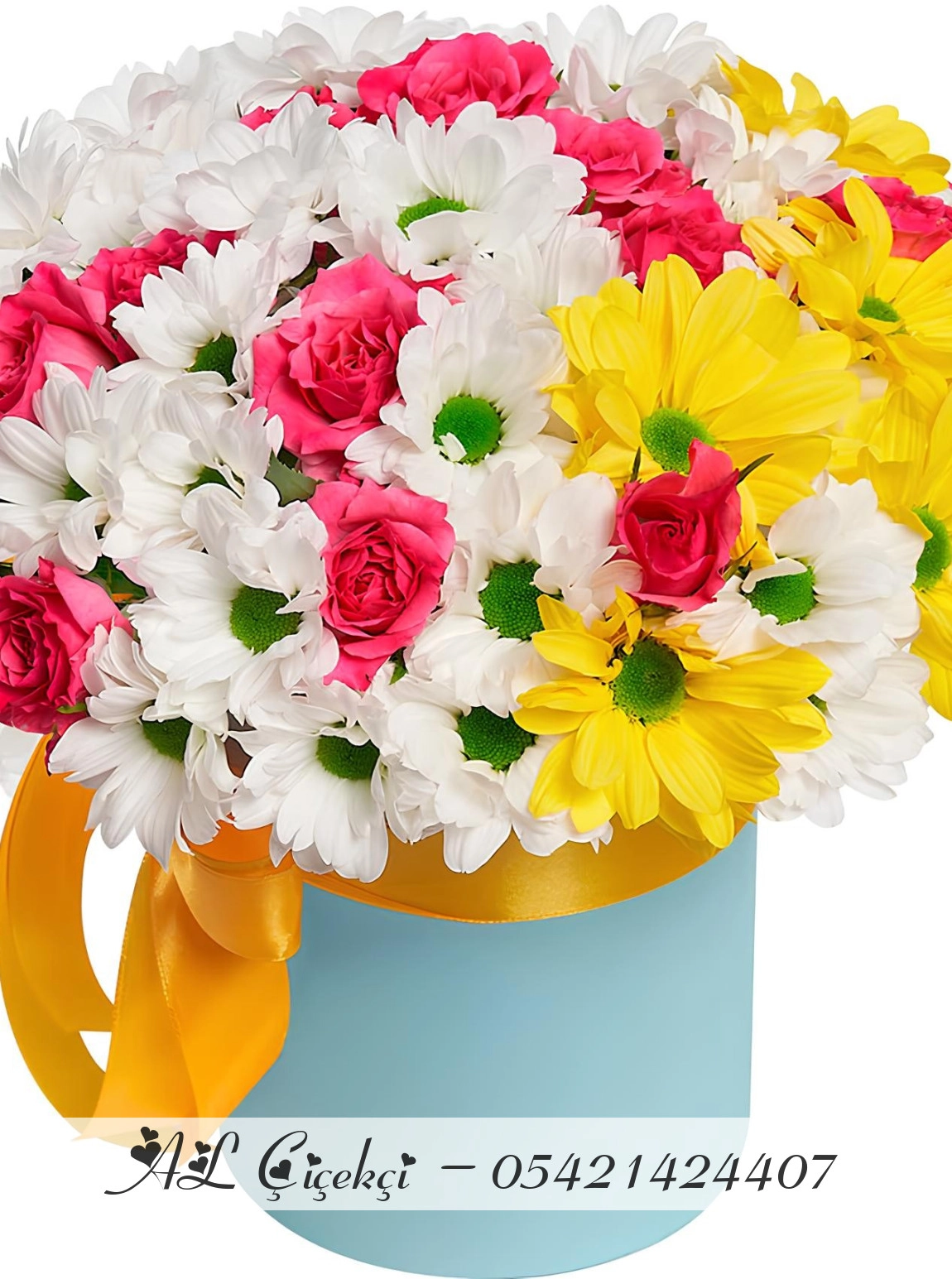 Kutuda  Pembe Gül Ve Papatyalar