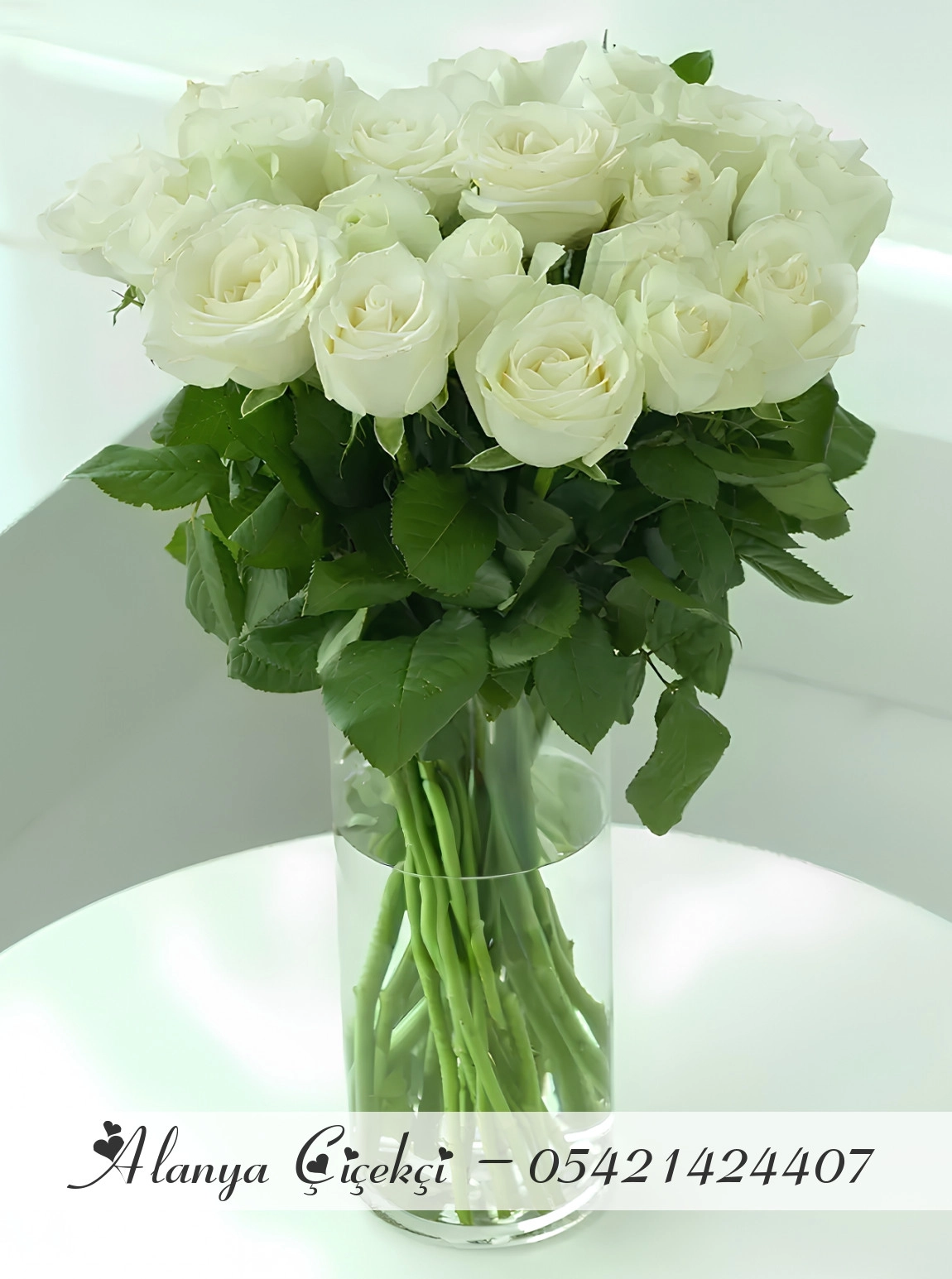 20 White Roses in Vase
