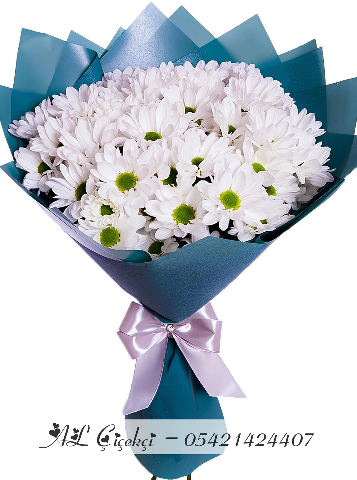 Mavi Kağıtta Papatya Buketi