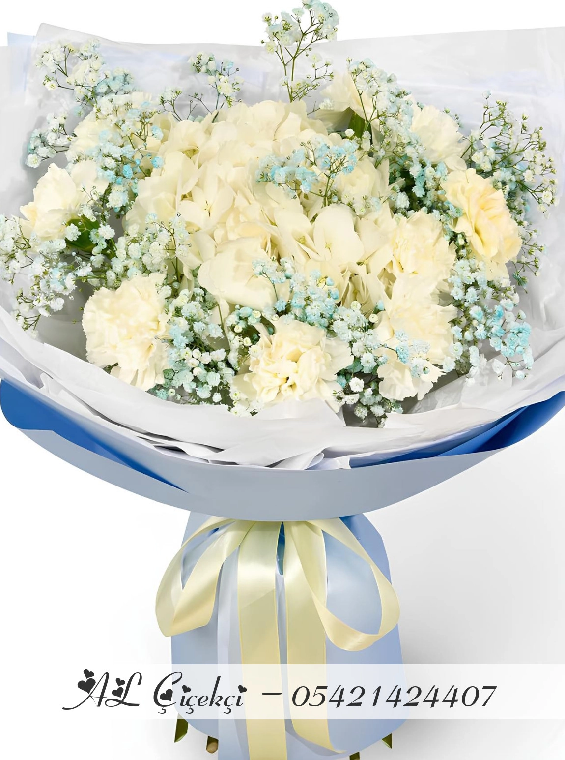Özel Cipso Ve  Beyaz Karanfil Buketi