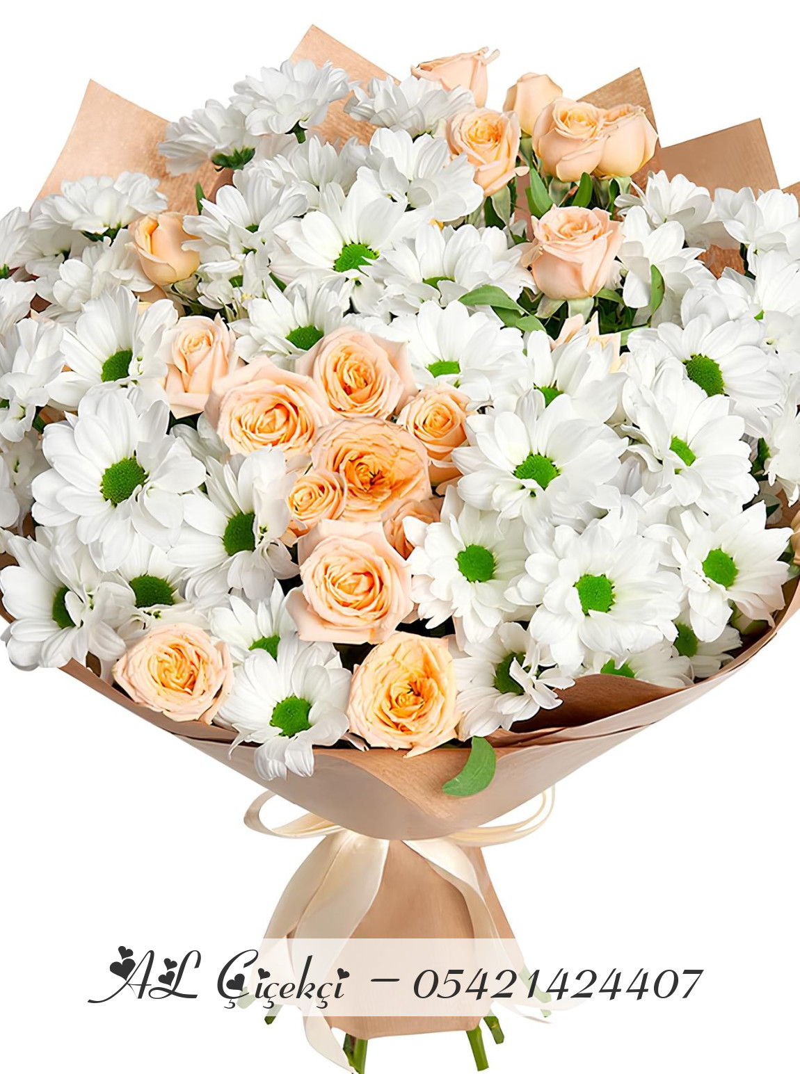 Papatya Ve Krem Gül Buketi