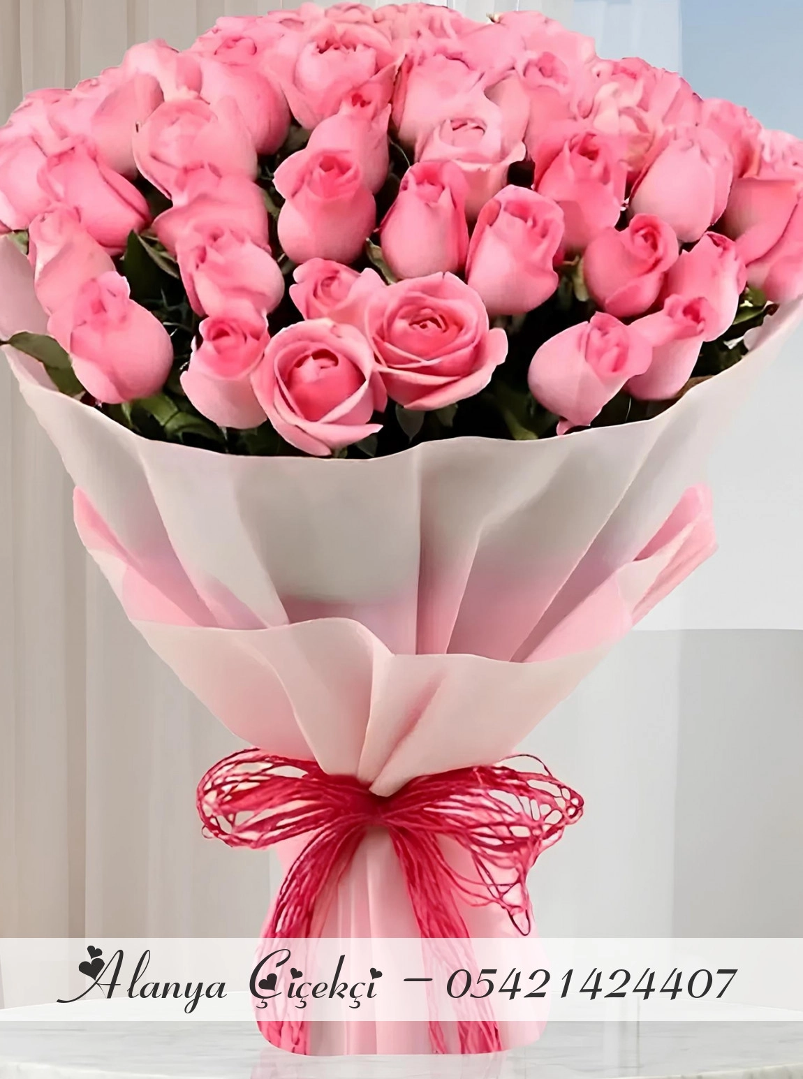 Premium 50 Tane Pembe Gül Buketi