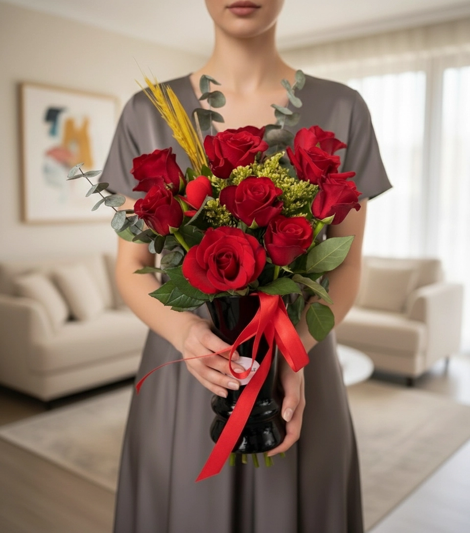 Siyah Vazo Da Romantik Güller