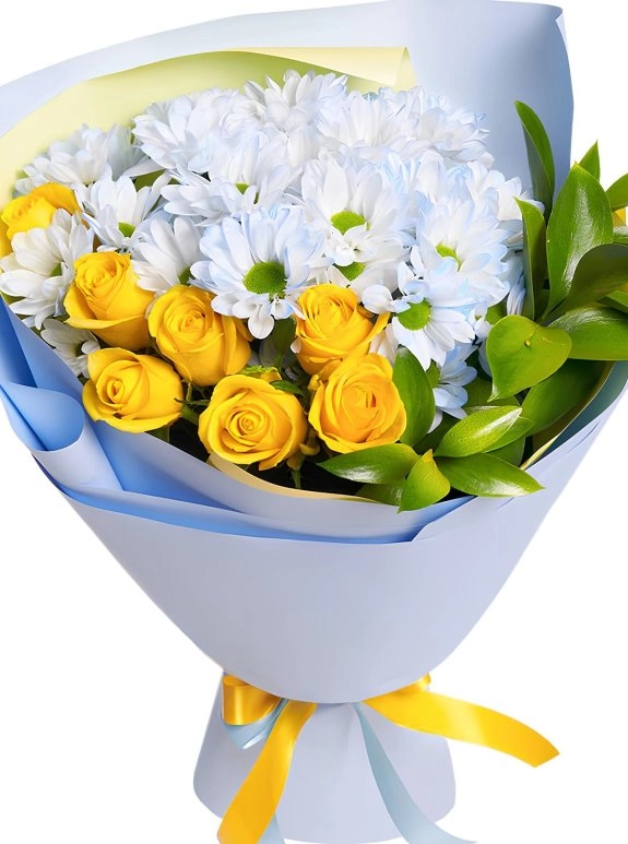 7 Sarı Gül Ve Papatya Buketi