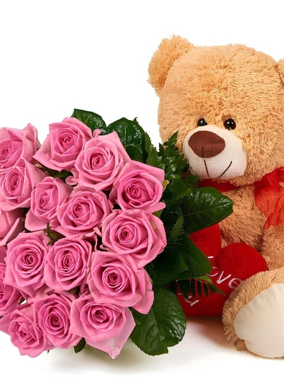 Ayıcıklı Pembe Gül Buketi