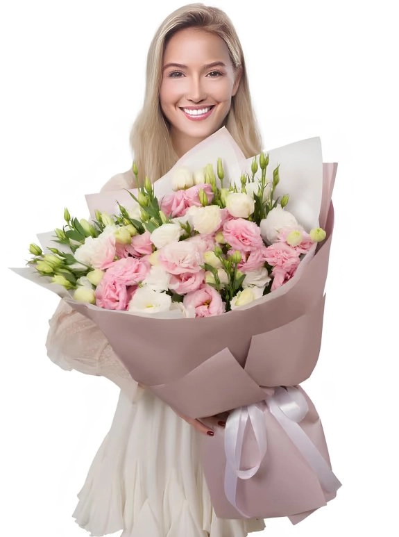 Beyaz  Ve Pembe Lisyantus Eustoma Buket