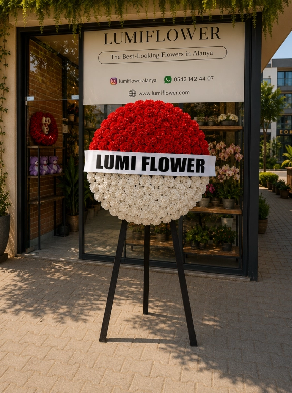 Red and White Funeral Wreath