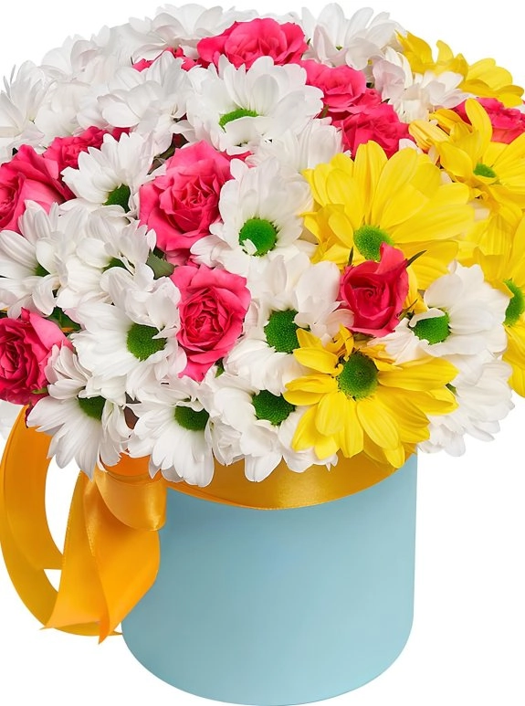 Kutuda  Pembe Gül Ve Papatyalar