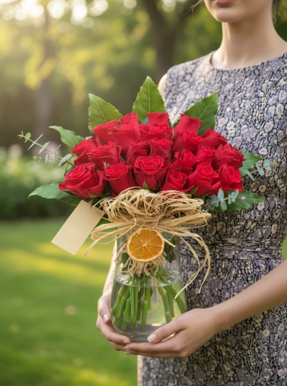 Lumi Rustic Red Roses Vase