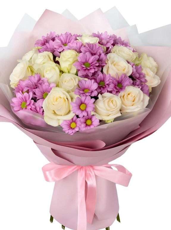 Lumi White Roses & Purple Daisy
