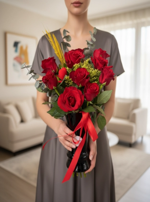 Siyah Vazo Da Romantik Güller