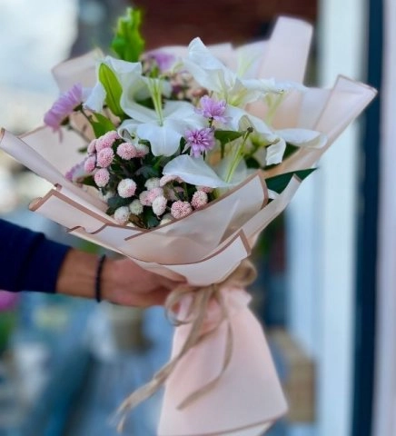 Pudra Gül Lilyum Buketi